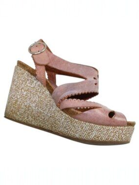 Pedro Garcia Pink Blush Leather Peep Toe Ankle Buckle Platform Wedge Size 36.5